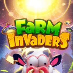 หน้าจอหลักของเกม Farm Invaders ที่แสดงฟาร์มและเอเลี่ยนบุกรุก
