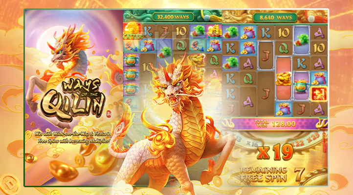 หน้าจอเกม Ways of the Qilin พร้อมฟีเจอร์พิเศษ Free Spins