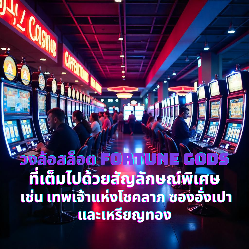 วงล้อสล็อต Fortune Gods ที่เต็มไปด้วยสัญลักษณ์พิเศษ เช่น เทพเจ้าแห่งโชคลาภ ซองอั่งเปา และเหรียญทอง