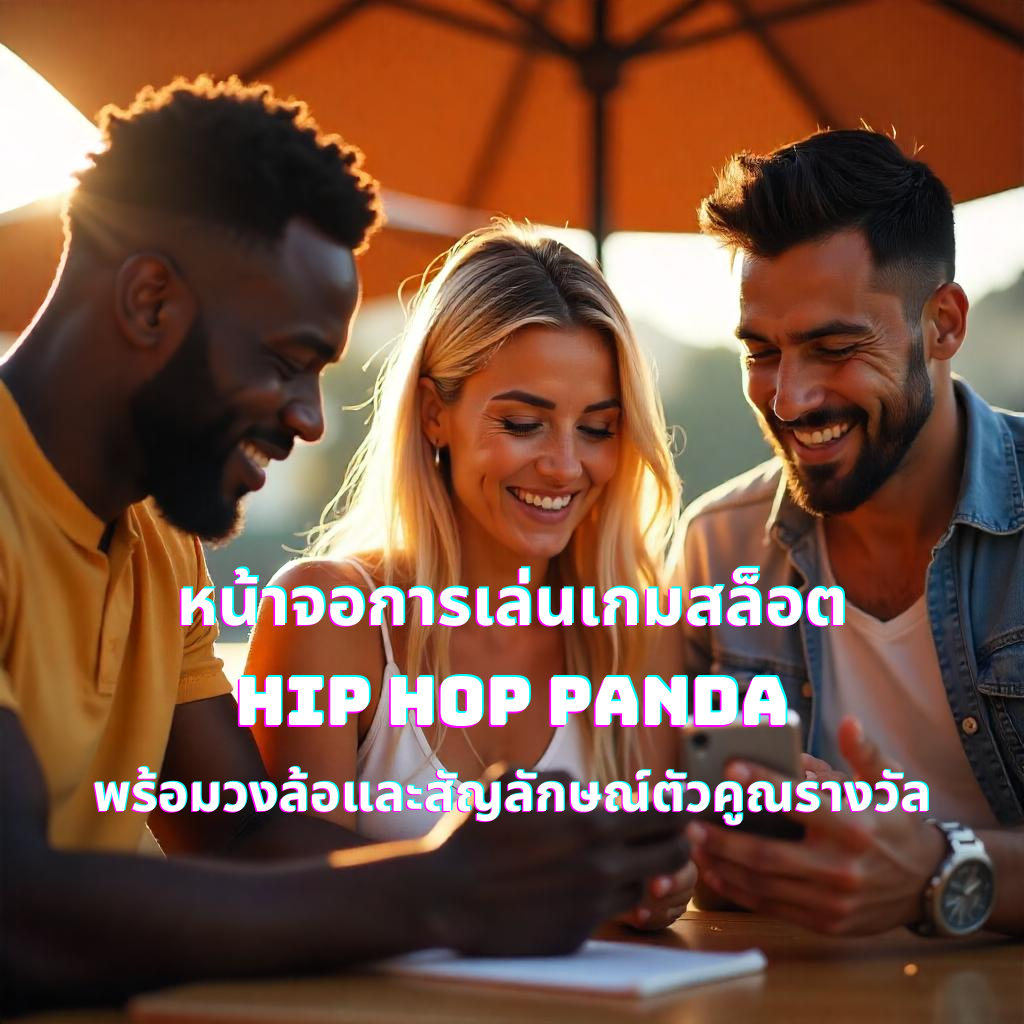 หน้าจอการเล่นเกมสล็อต Hip Hop Panda พร้อมวงล้อและสัญลักษณ์ตัวคูณรางวัล