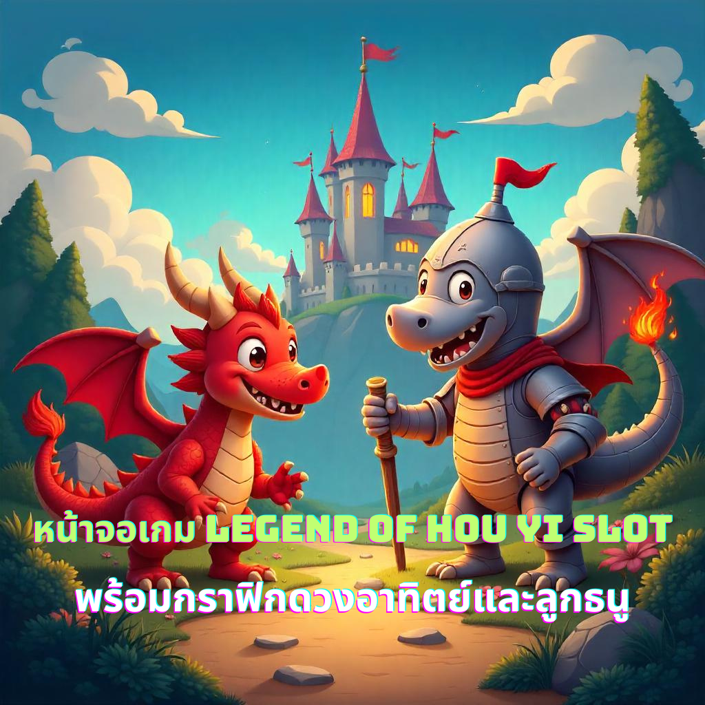 หน้าจอเกม Legend of Hou Yi Slot พร้อมกราฟิกดวงอาทิตย์และลูกธนู