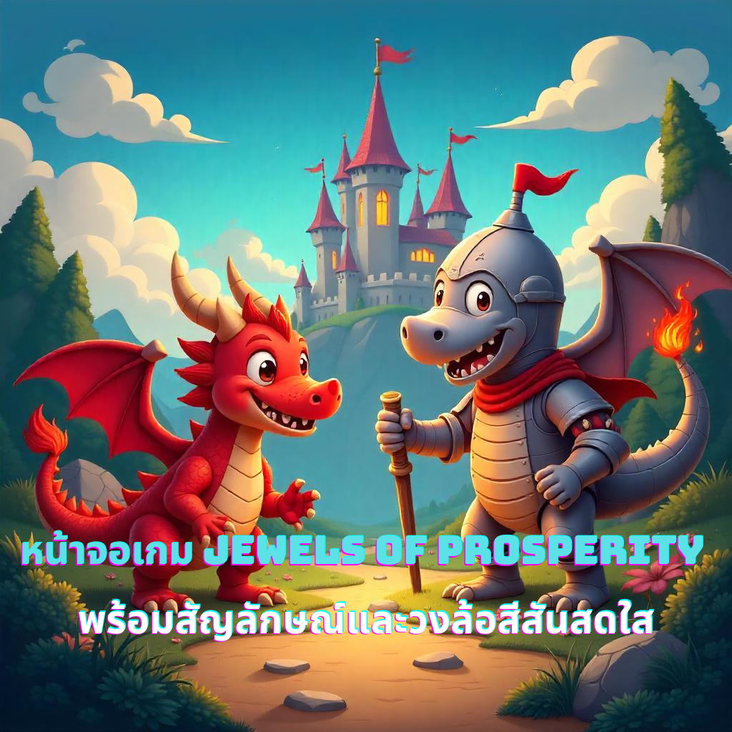 หน้าจอเกม Jewels of Prosperity พร้อมสัญลักษณ์และวงล้อสีสันสดใส